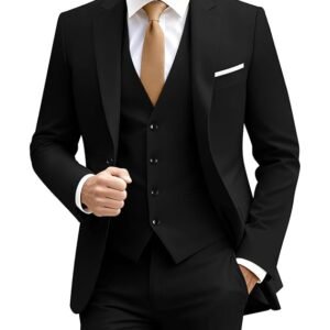 Mens Suit Solid Two Button Slim Fit Suit Set for Wedding Formal Business Suit Men 3 Piece Suit Blazer Vest Pants Set