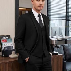 WEEN CHARM Men's 3-Piece Slim Fit Suit Set-2-Button Blazer, Vest & Pants-Formal Wedding, Prom, Party & Business Tuxedo